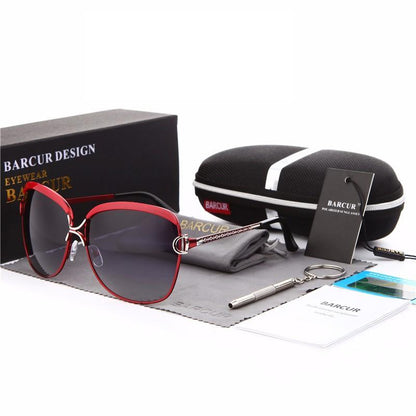 Red Barcur oversized polarized sunglasses for women with gradient round lenses and chain temples on Tampa Home & Garden Store