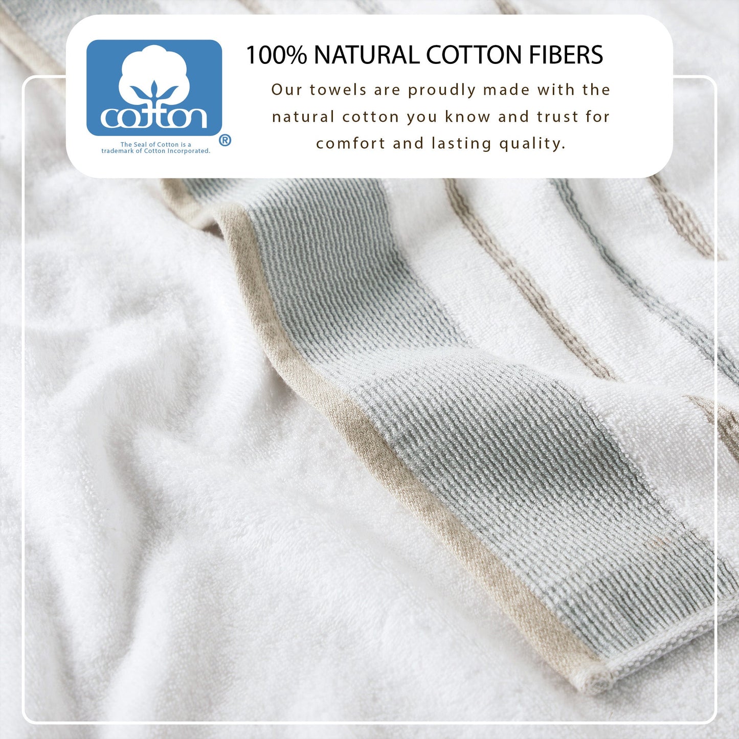 Soft Cotton Bath Towel Set and Stripe Detail
