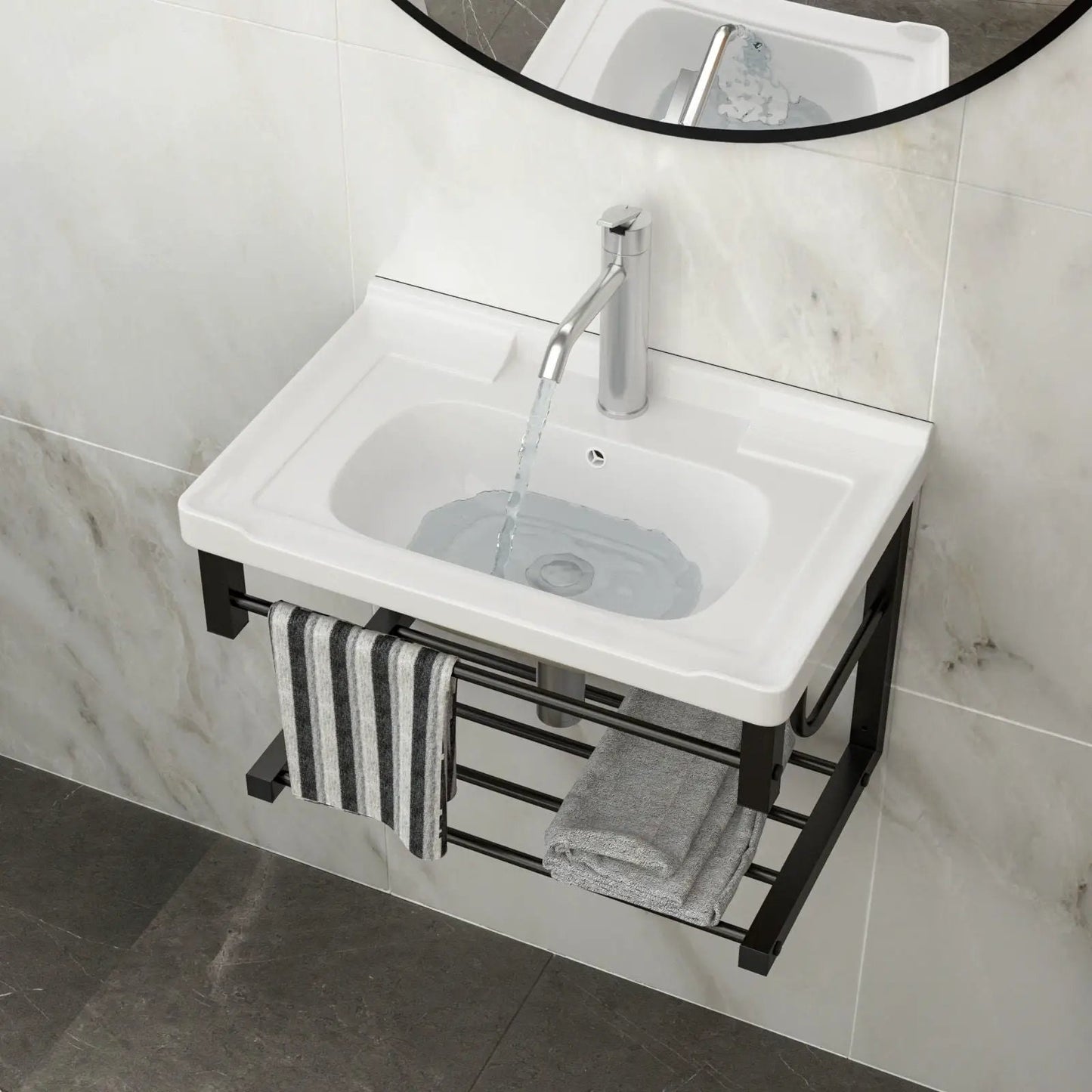 Wall Mounted Rectangular Sink with Towel Bar