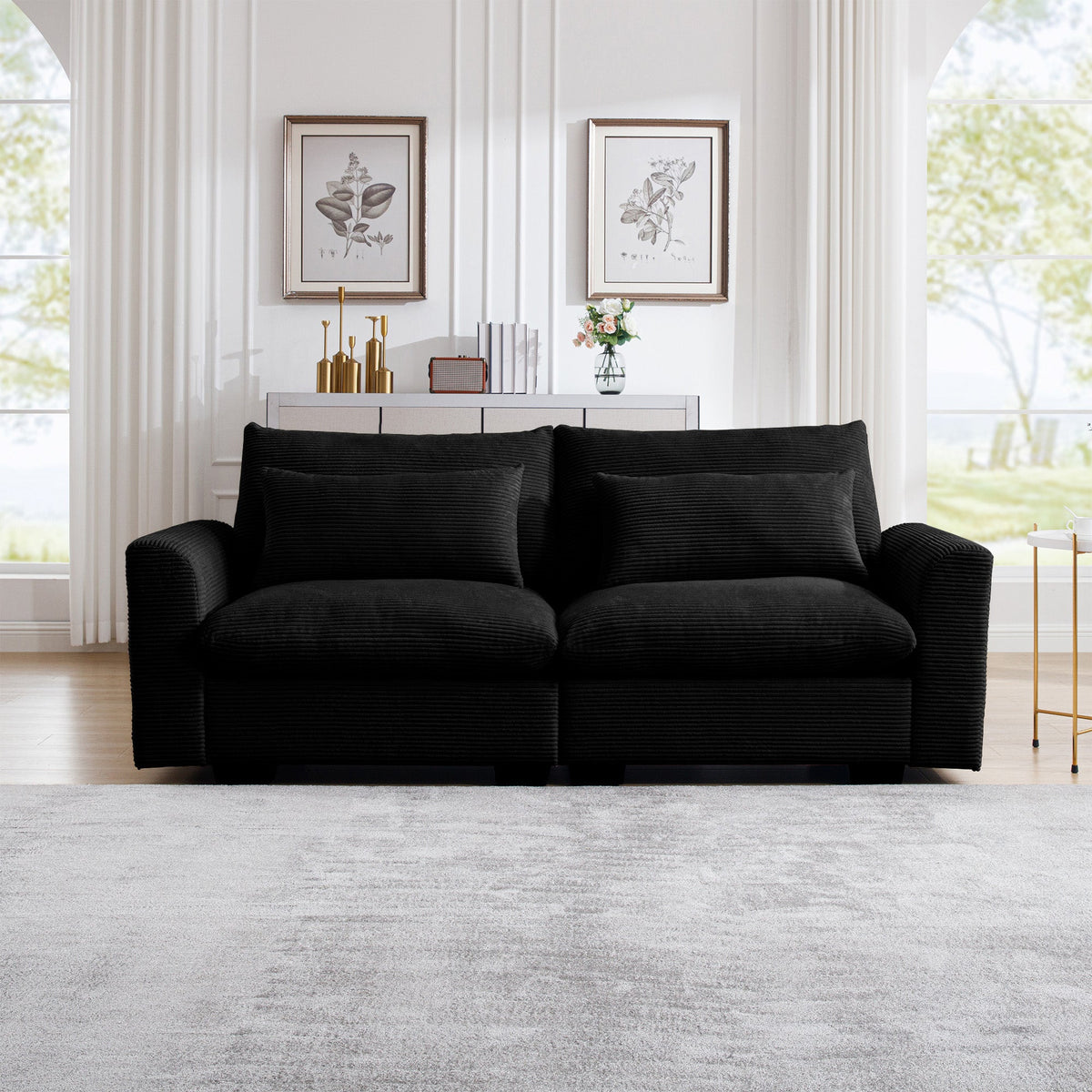 Modern and Soft Two Seater Corduroy Fabric Sofa