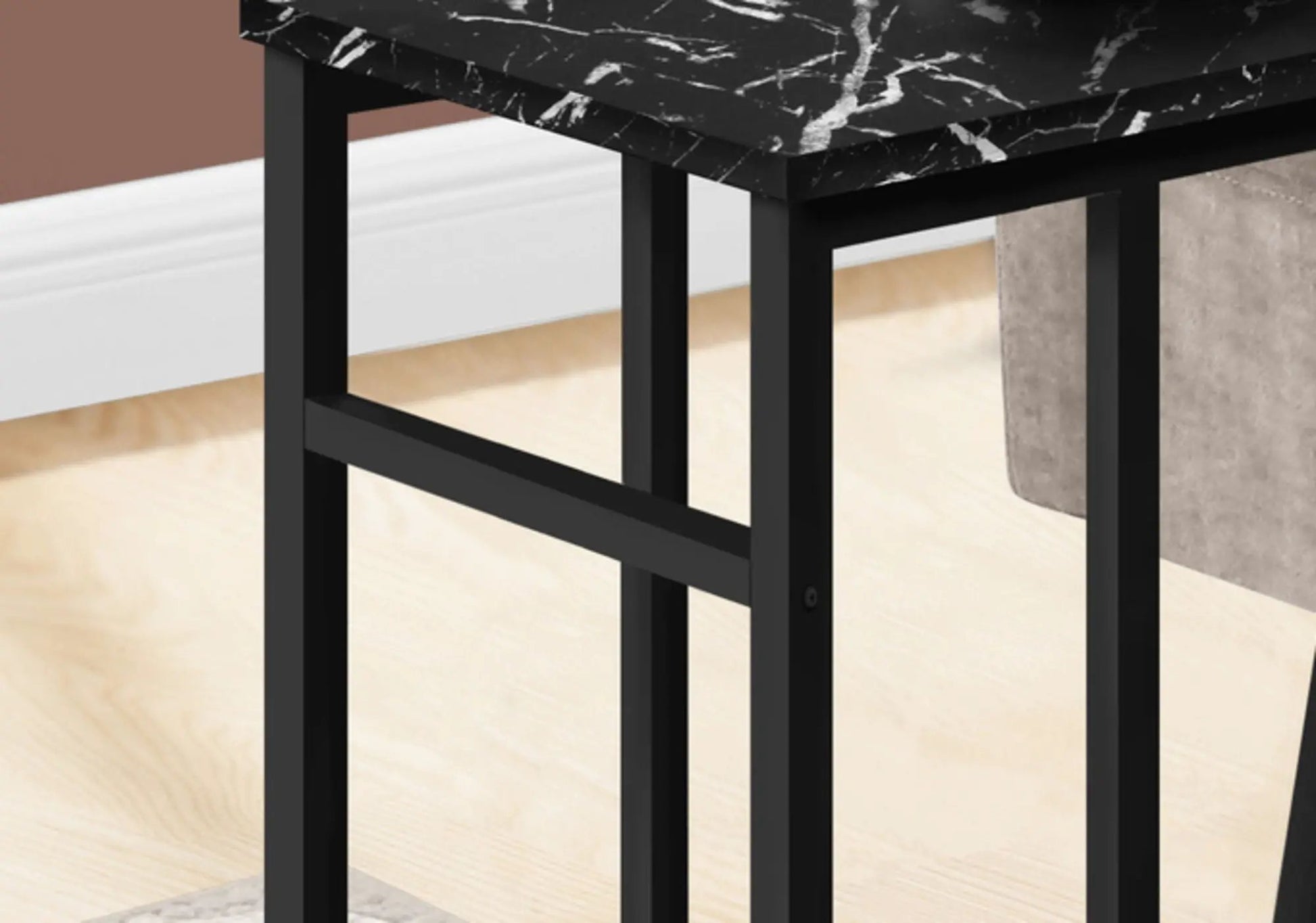Accent Table C-Shaped with black marble top and black metal frame, Unique Piece Furniture on Tampa Home & Garden Store