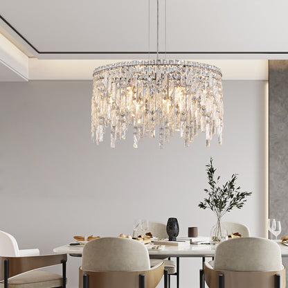 24in luxurious round silver crystal chandelier HouseOfZazla with crystal prisms over dining table on Tampa Home & Garden Store