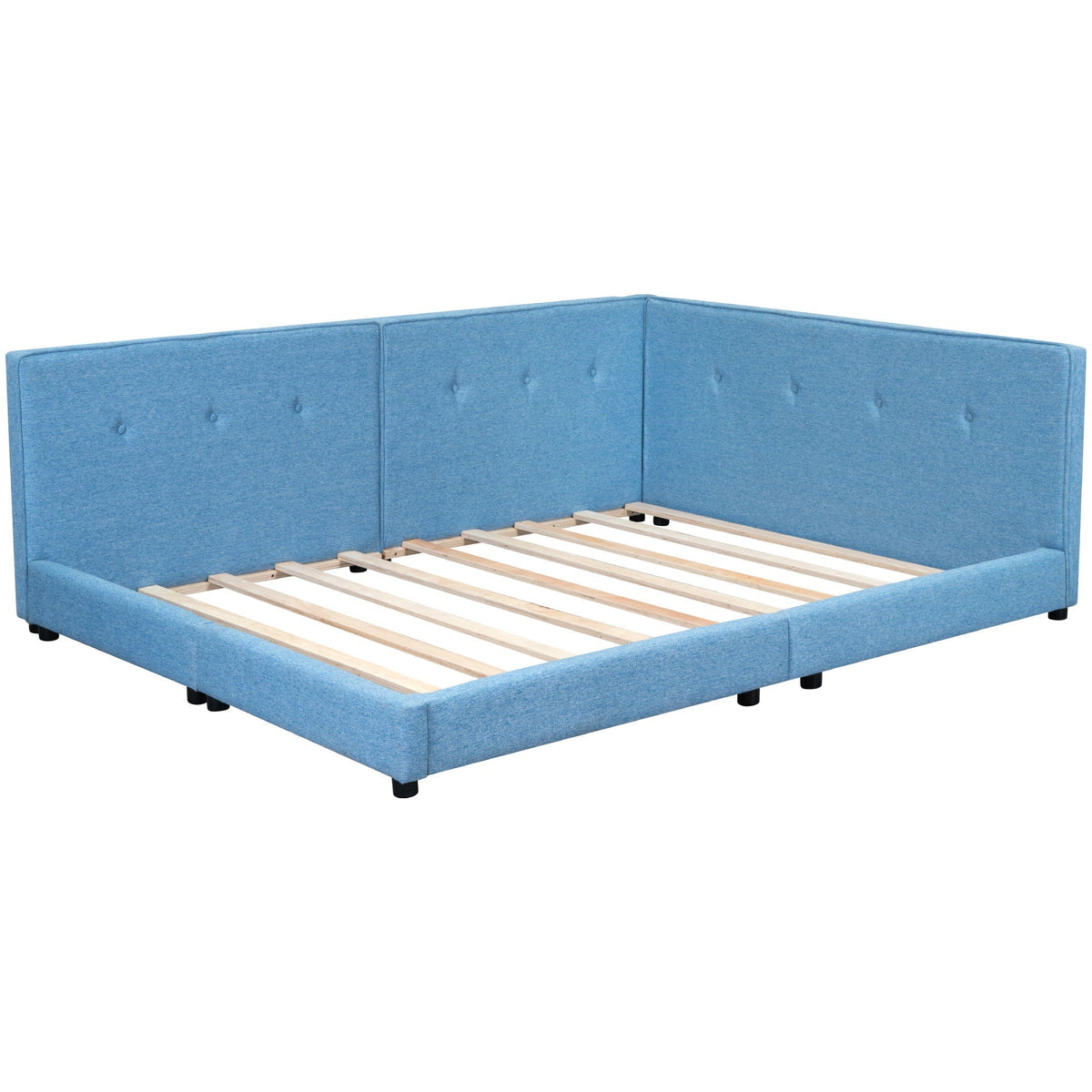 HouseOfZazla blue upholstered platform bed frame with tufted back panels and wooden slats on Tampa Home & Garden Store