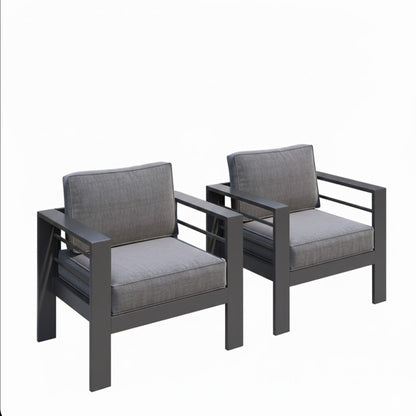 Patio armchairs set of 2 by HouseOfZazla with gray cushions and black metal frames on Tampa Home & Garden Store