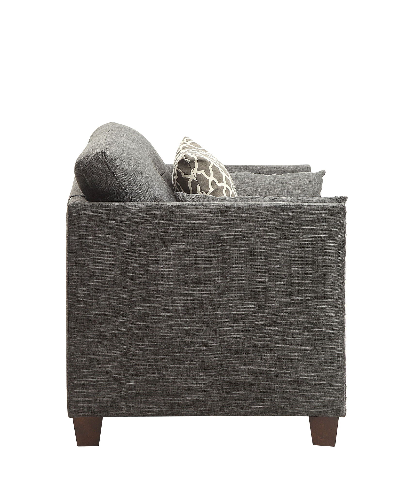 Laurissa armchair with 3 pillows in light charcoal fabric, dark wood legs HouseOfZazla on Tampa Home & Garden Store
