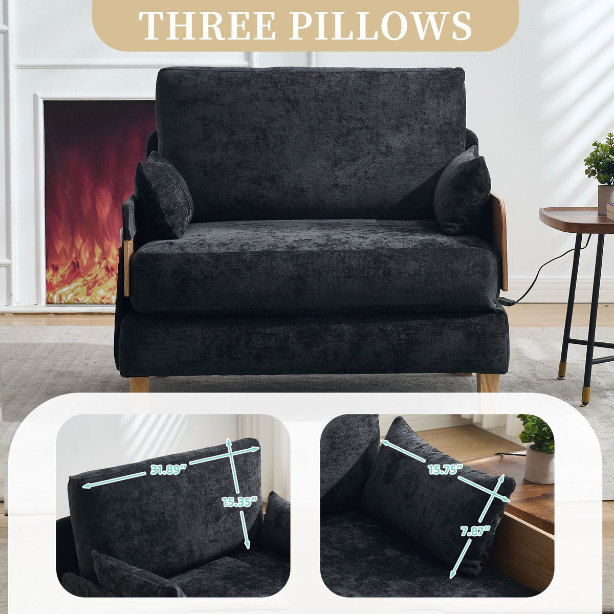 Mid Century Modern 3 Pillow Foldable Sofa Bed