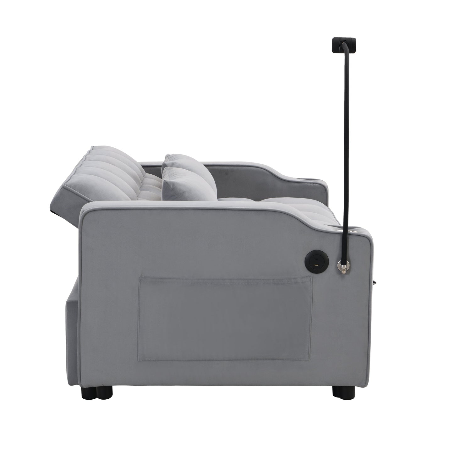 Modern Velvet Loveseat Futon Sofa with Pullout Bed gray upholstery HouseOfZazla on Tampa Home & Garden Store