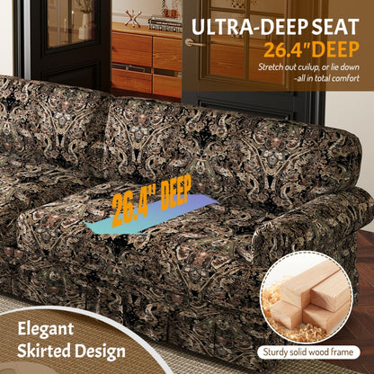 Cloud Sofa with rolled arms and skirt in paisley fabric by HouseOfZazla stationary sofa on Tampa Home & Garden Store