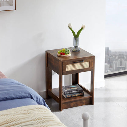Rattan End Table With Drawer and Nightstand