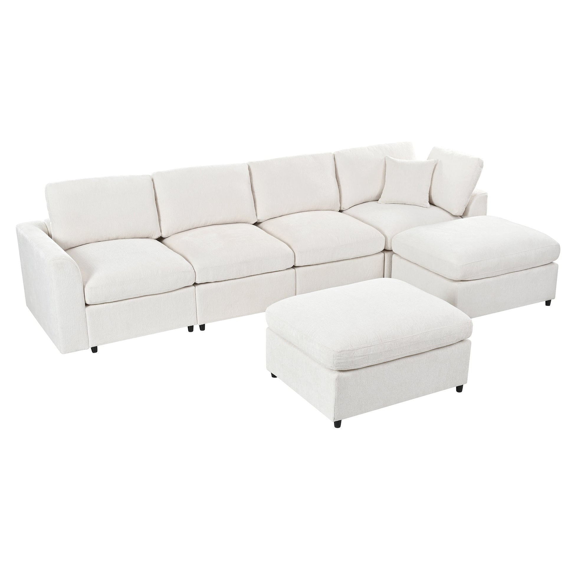 U-Style 130.3in 6-Seater Modular Sectional Sofa in cream fabric with plush cushions and ottoman on Tampa Home & Garden Store