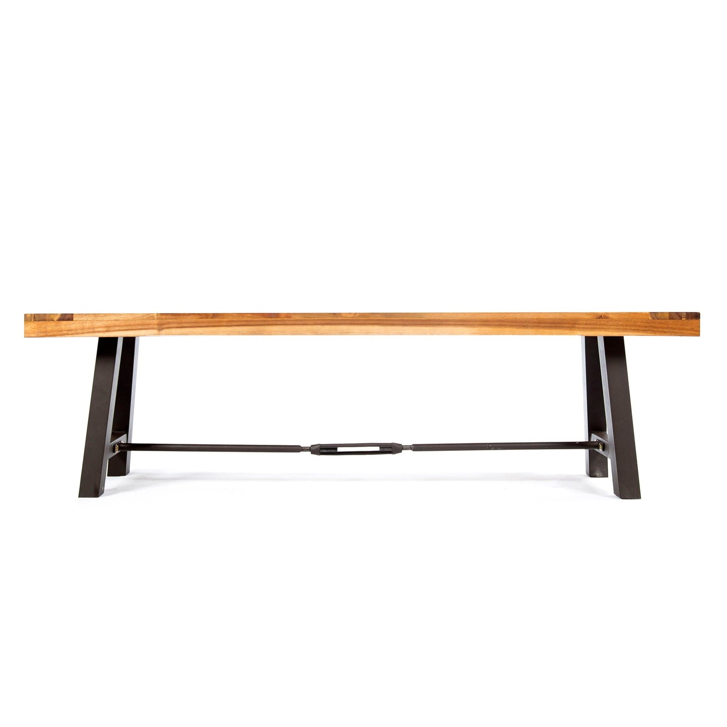 Outdoor dining bench teak top with black metal legs backless by HouseOfZazla on Tampa Home & Garden Store