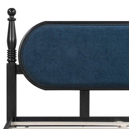 Queen Upholstered Bed Frame With Wood and Slats