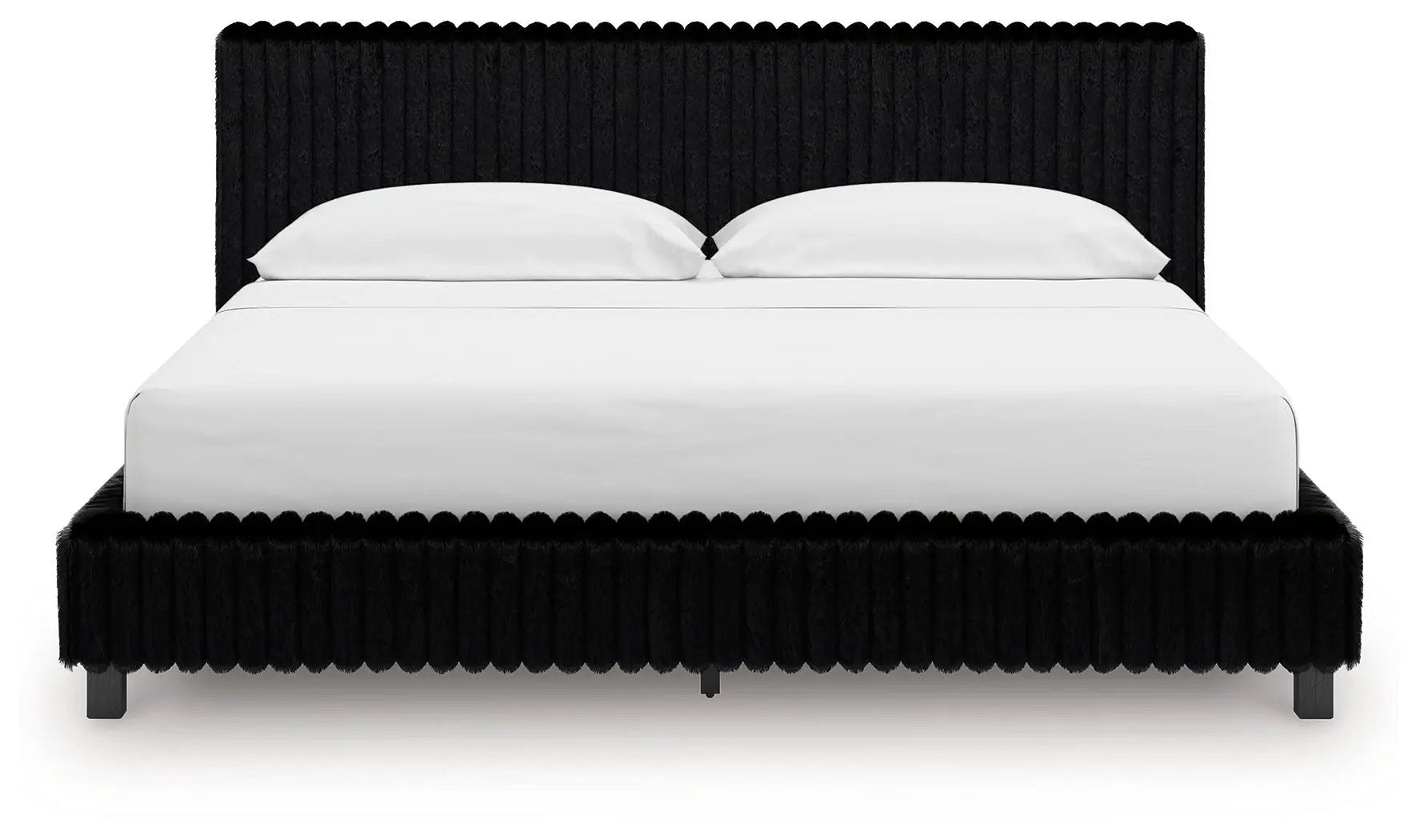 Zuraleus Upholstered Bed with black plush fur upholstery on Tampa Home & Garden Store