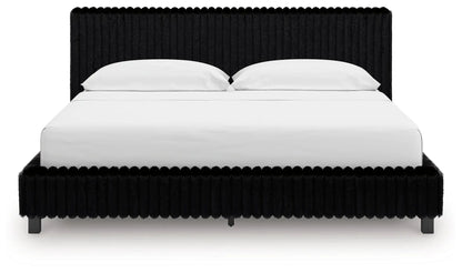 Zuraleus Upholstered Bed with black plush fur upholstery on Tampa Home & Garden Store