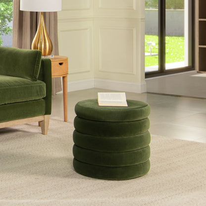 Fuji oversized round storage ottoman in green velvet with stacked cushions, HouseOfZazla on Tampa Home & Garden Store