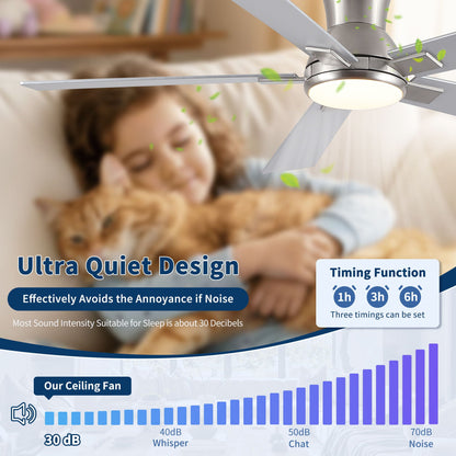 Low-Profile LED Ceiling Fan by HouseOfZazla, silver blades, reversible quiet motor on Tampa Home & Garden Store
