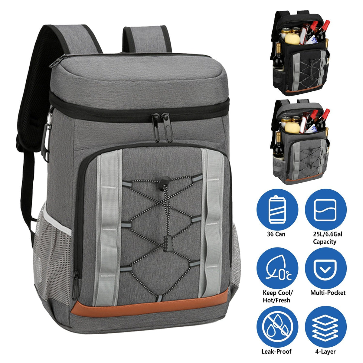 GemGear Cooler Backpack 36-Can leakproof insulated gray with front bungee and pockets on Tampa Home & Garden Store