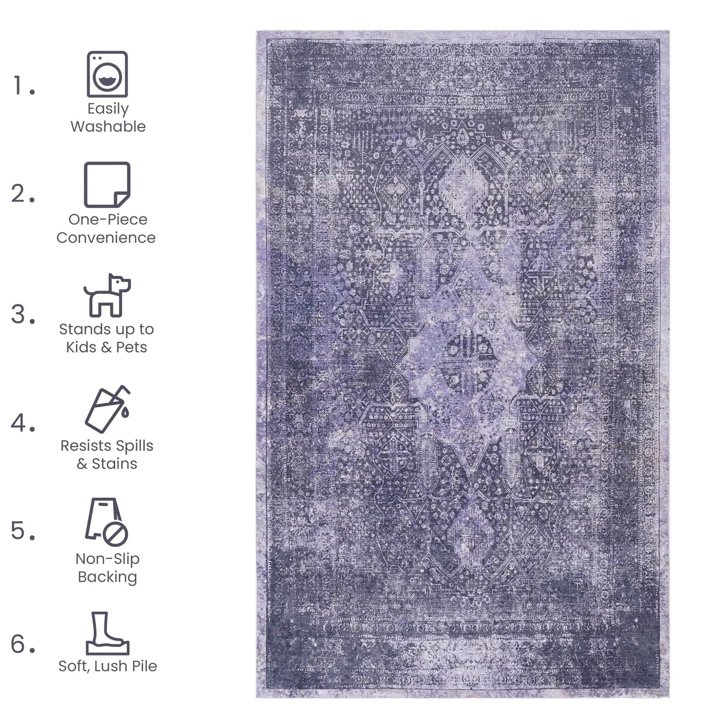 Maval Washable Area Rug and Everyday Durable