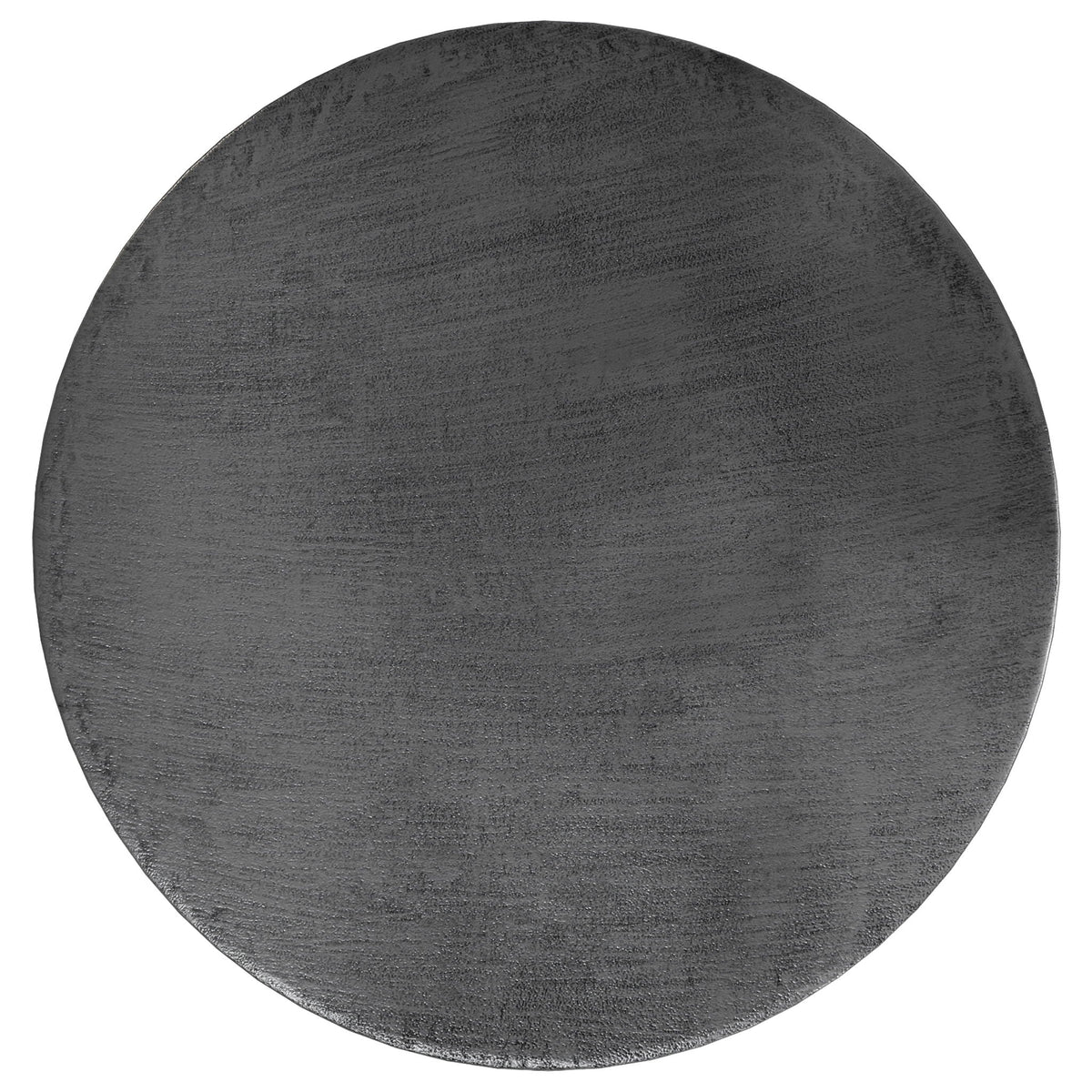 Handcrafted metal coffee table with textured detailing, round dark finish on Tampa Home & Garden Store