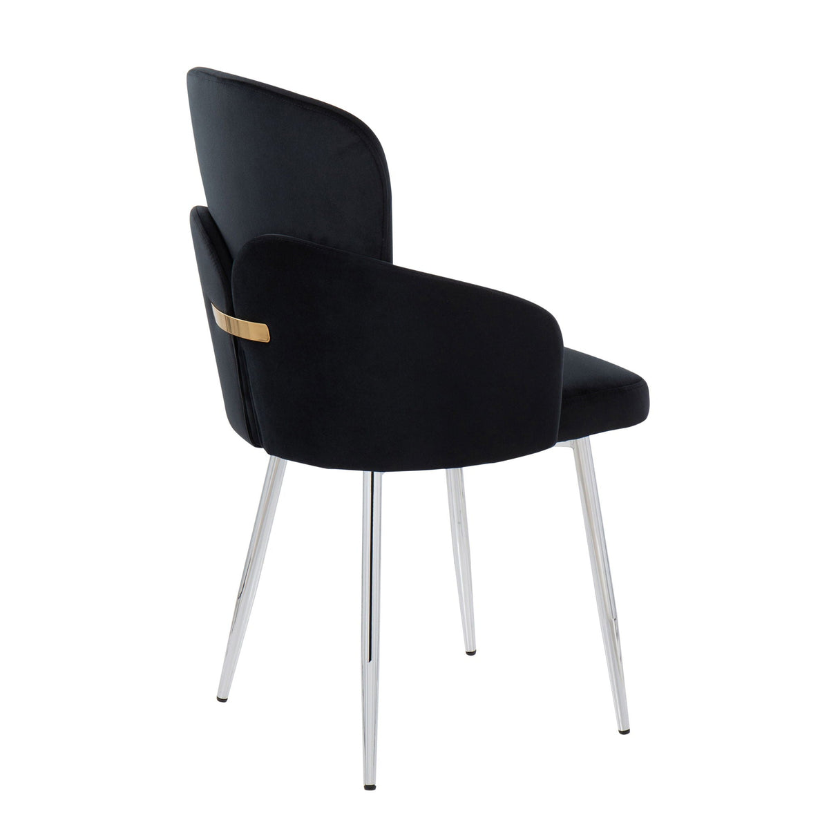 Contemporary dining chair set with black upholstered seat, curved back and chrome legs on Tampa Home & Garden Store