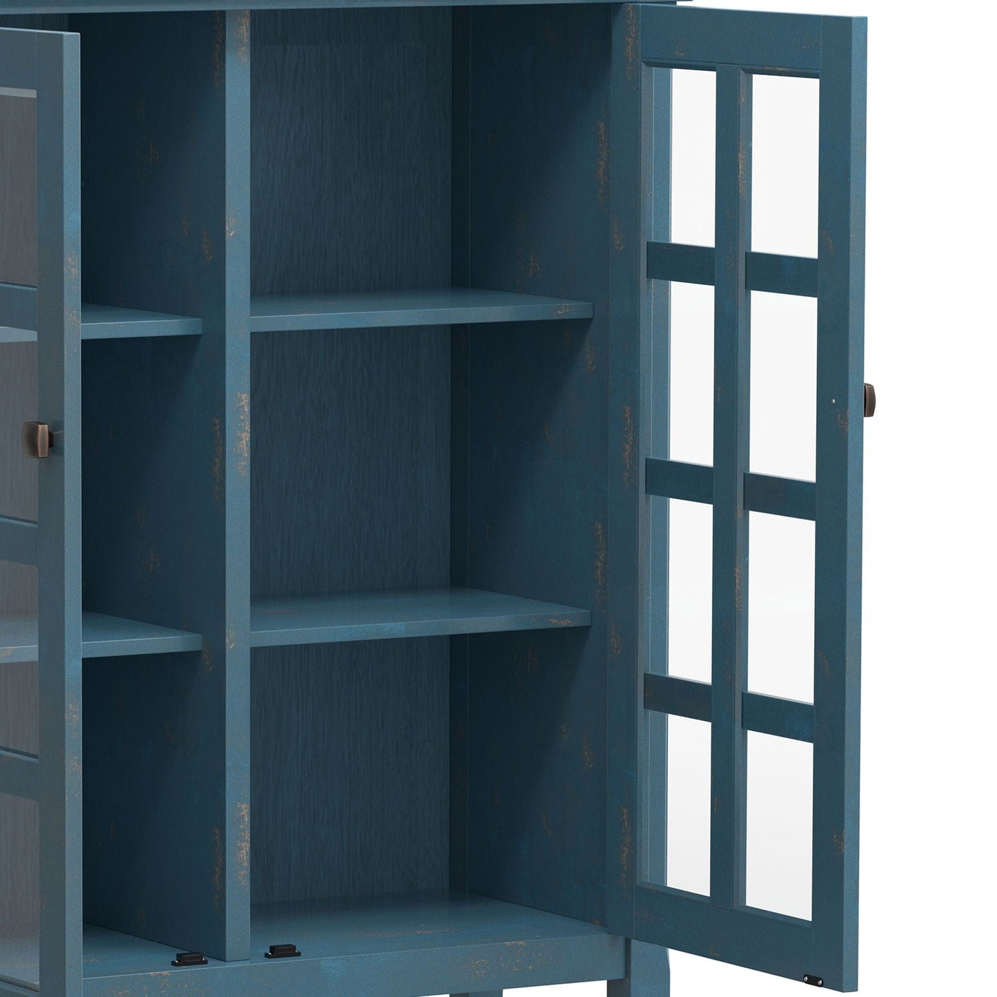 Acadian Medium Storage Cabinet by HouseOfZazla in blue distressed finish with glass doors on Tampa Home & Garden Store