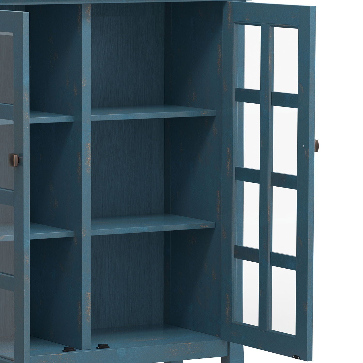 Acadian Medium Storage Cabinet by HouseOfZazla in blue distressed finish with glass doors on Tampa Home & Garden Store