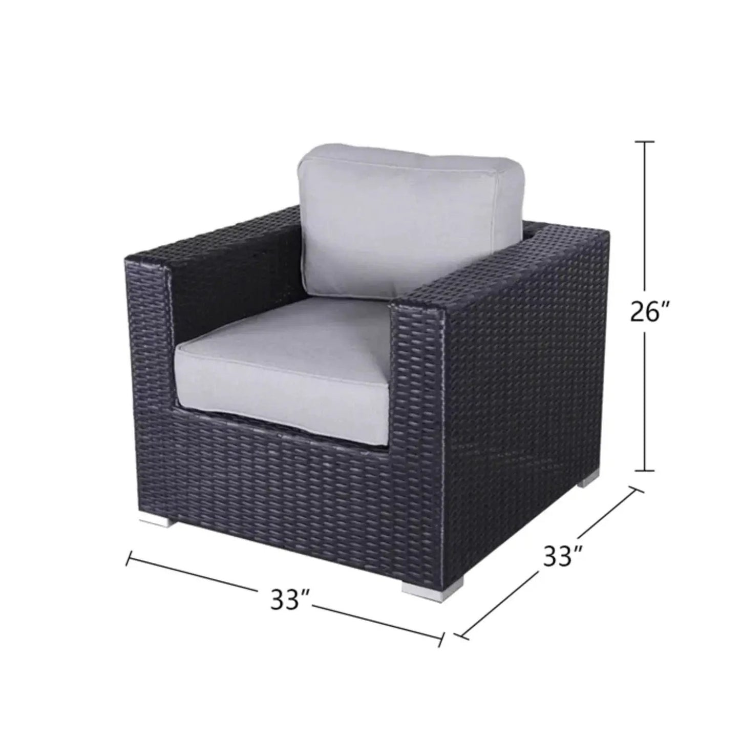 Patio arm chair with gray cushions in dark woven wicker by Unique Piece Furniture on Tampa Home & Garden Store