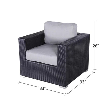 Patio Chair With Cushions dark wicker arm chair with light gray cushions 33in wide on Tampa Home & Garden Store