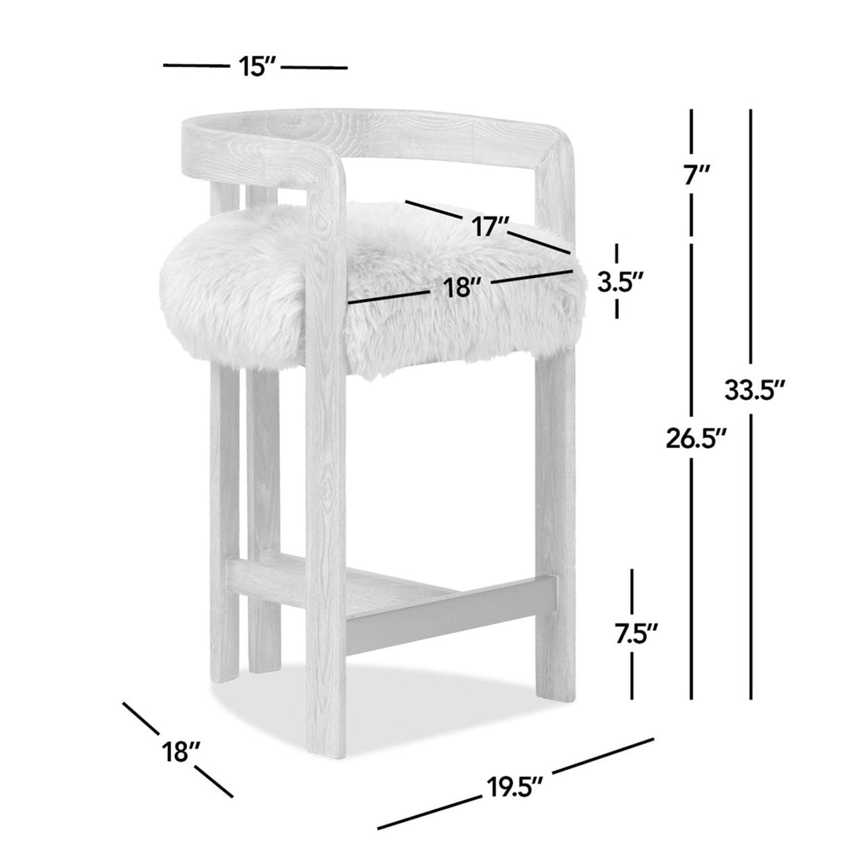 Low Back Counter Stool with Sheepskin Fur Seat by HouseOfZazla, wood frame, light brown fur on Tampa Home & Garden Store