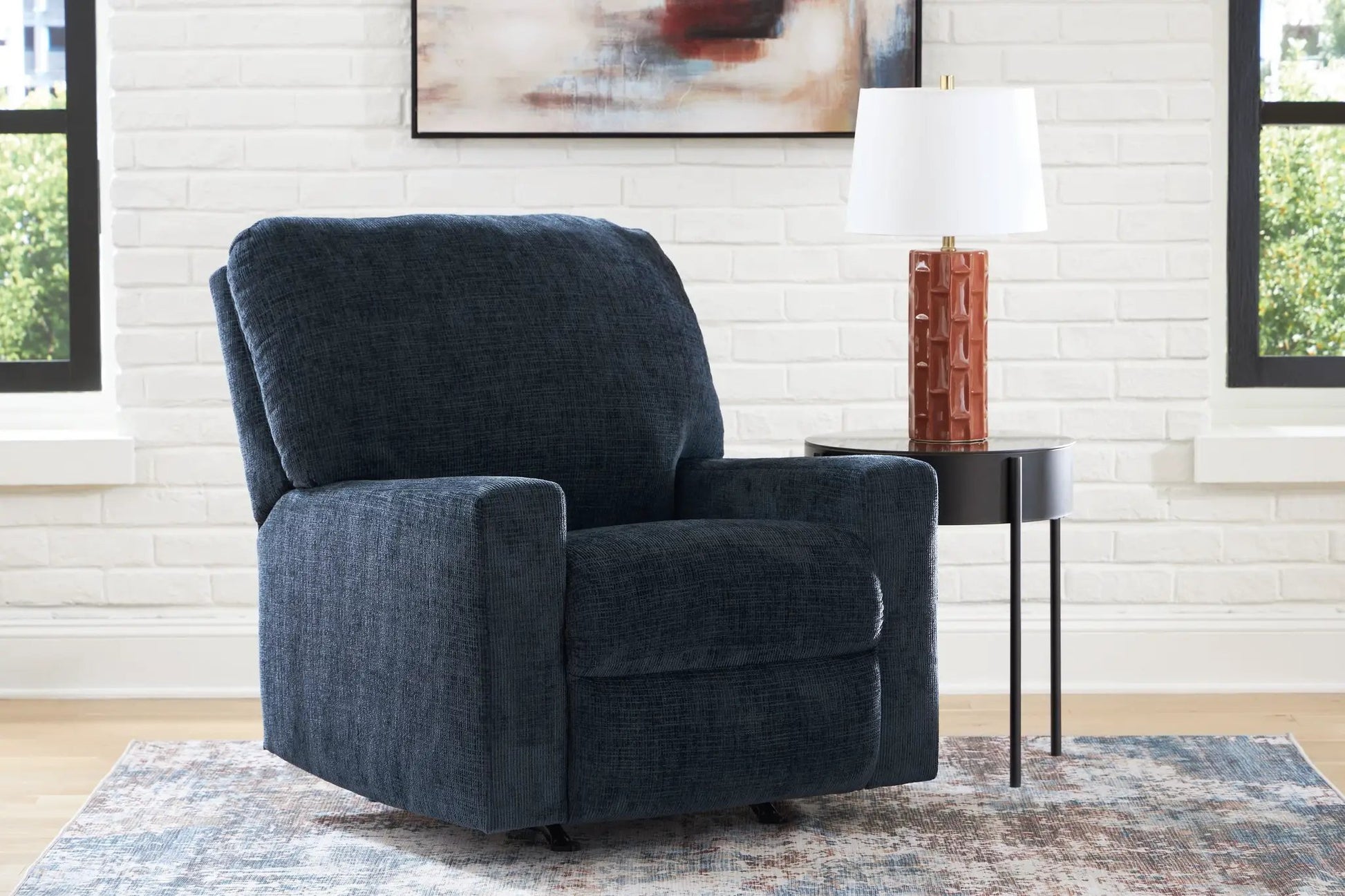 Aviemore Rocker Recliner in dark blue upholstery by Unique Piece Furniture on Tampa Home & Garden Store