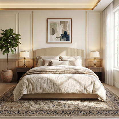 Queen Velvet Upholstered Bed Frame and Headboard