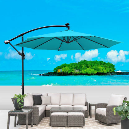10 ft Outdoor Patio Umbrella with teal canopy and curved black arm by HouseOfZazla on Tampa Home & Garden Store