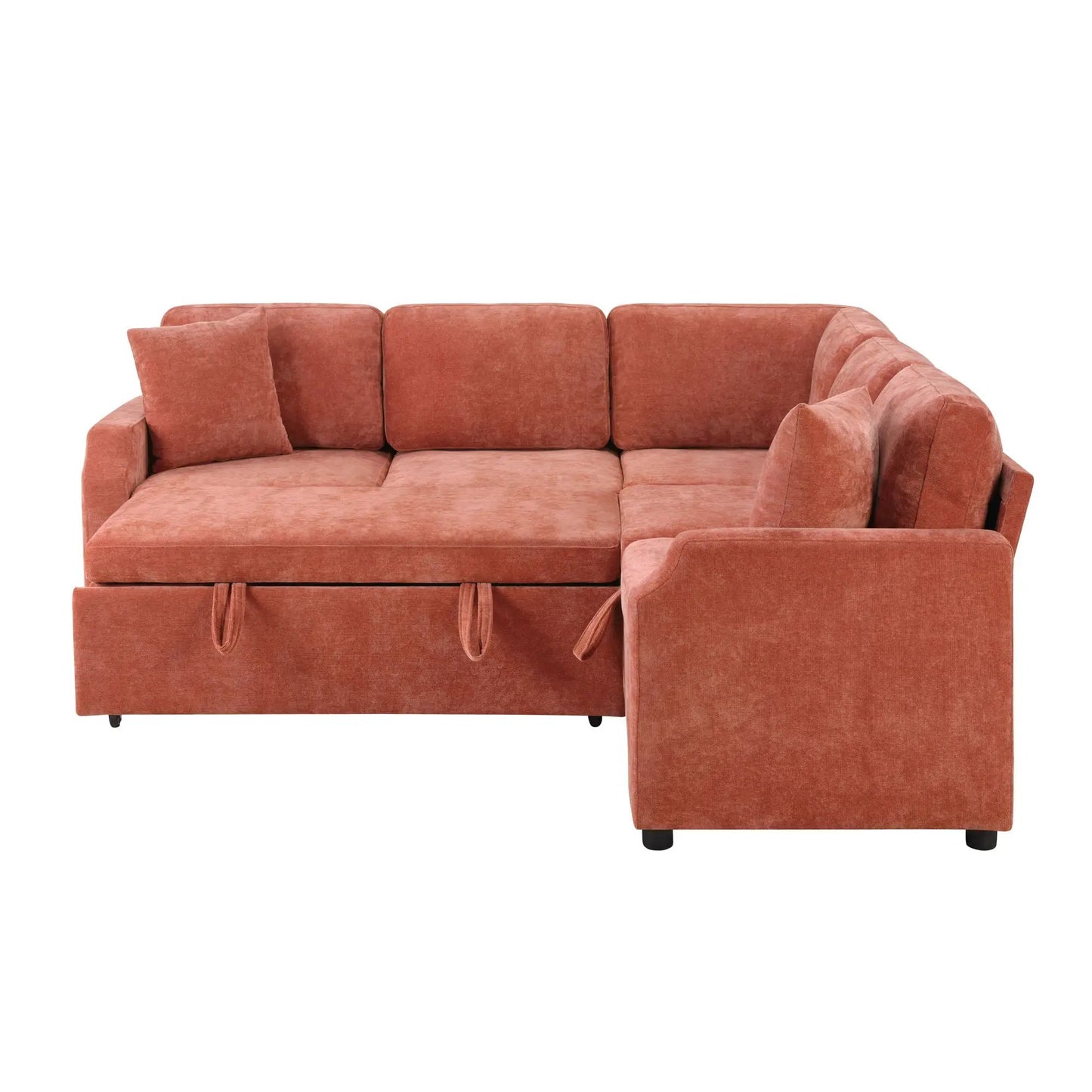 L-shaped sleeper sectional coral velvet upholstery with hidden storage on Tampa Home & Garden Store