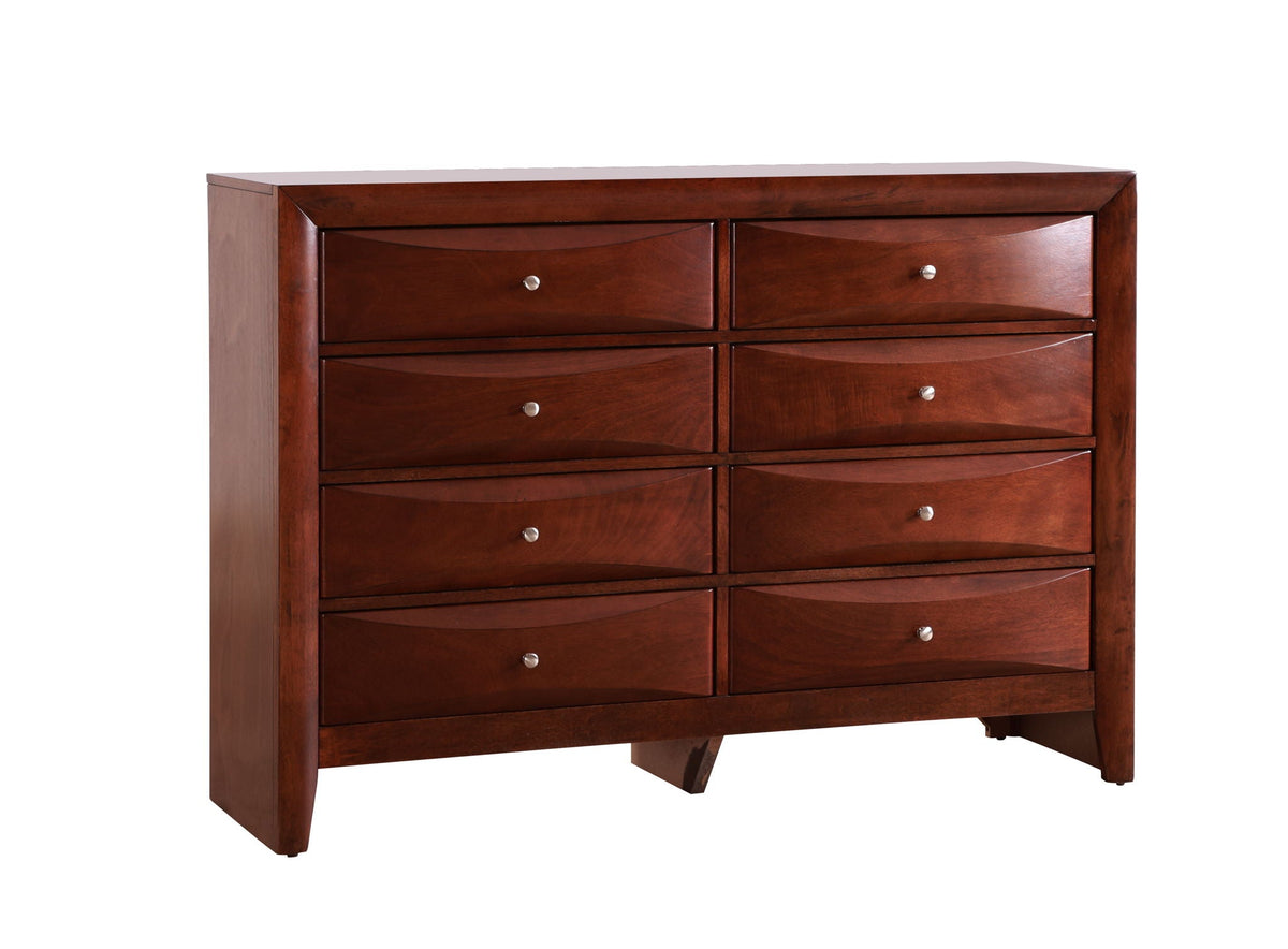 Marilla Dresser with molded resin drawer fronts in dark cherry, 6-drawer unit with metal knobs on Tampa Home & Garden Store