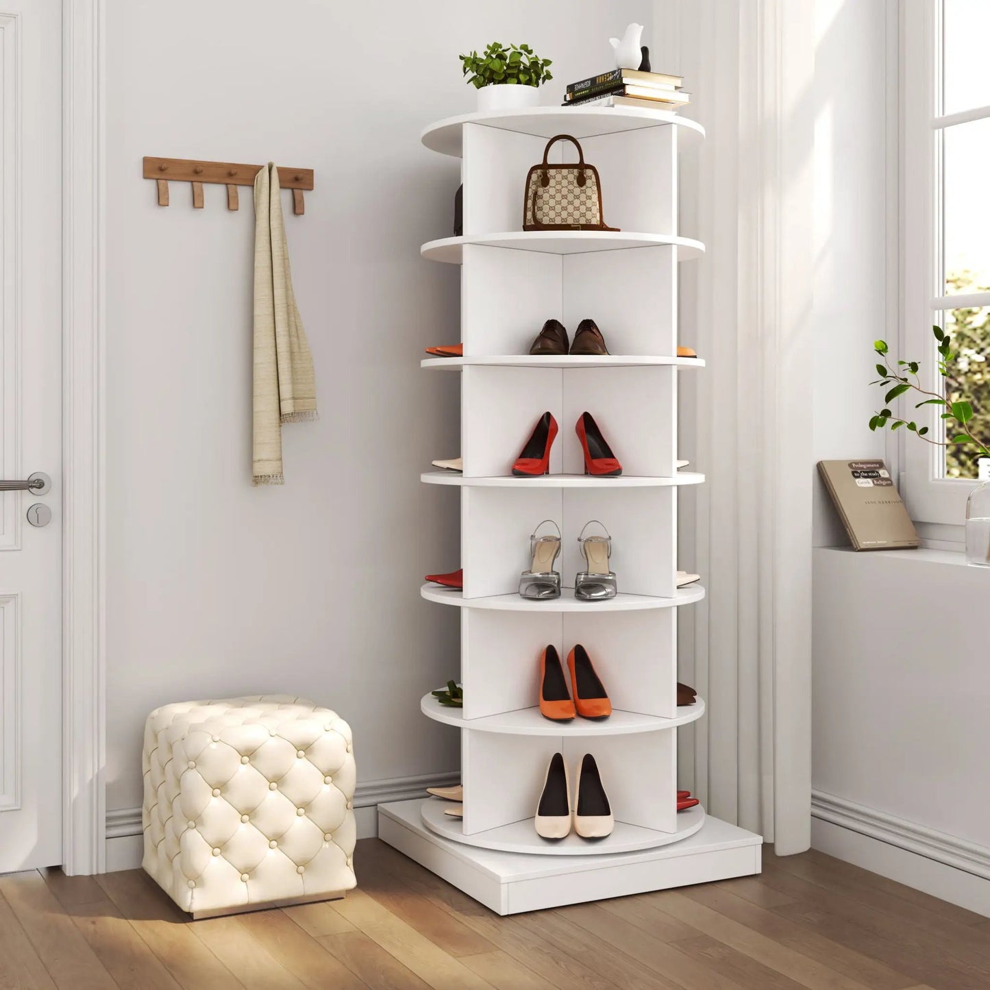 Unique Piece Furniture 360° rotating shoe cabinet, 6-layer white shoe rack on Tampa Home & Garden Store