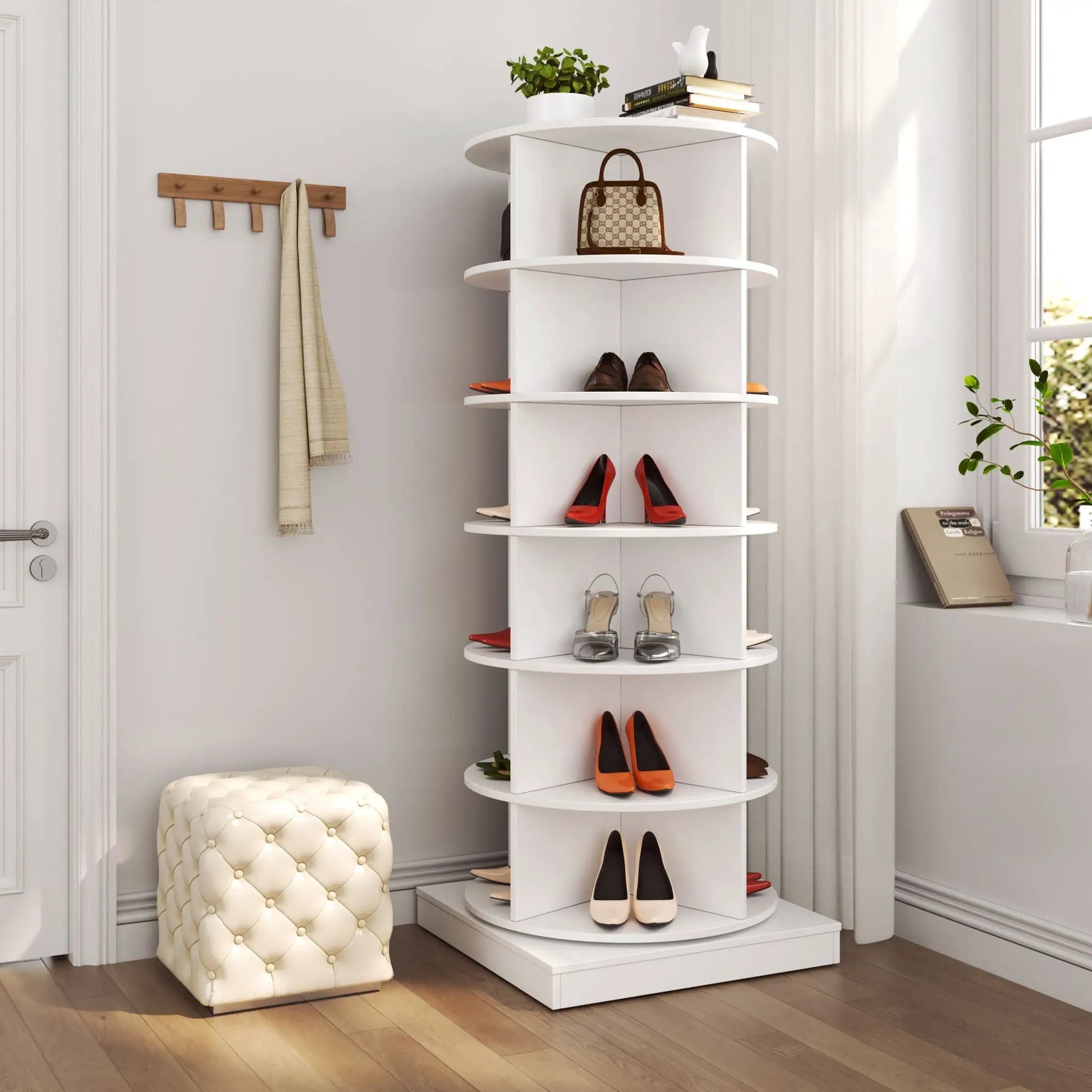 Unique Piece Furniture 360° rotating shoe cabinet, 6-layer white shoe rack on Tampa Home & Garden Store