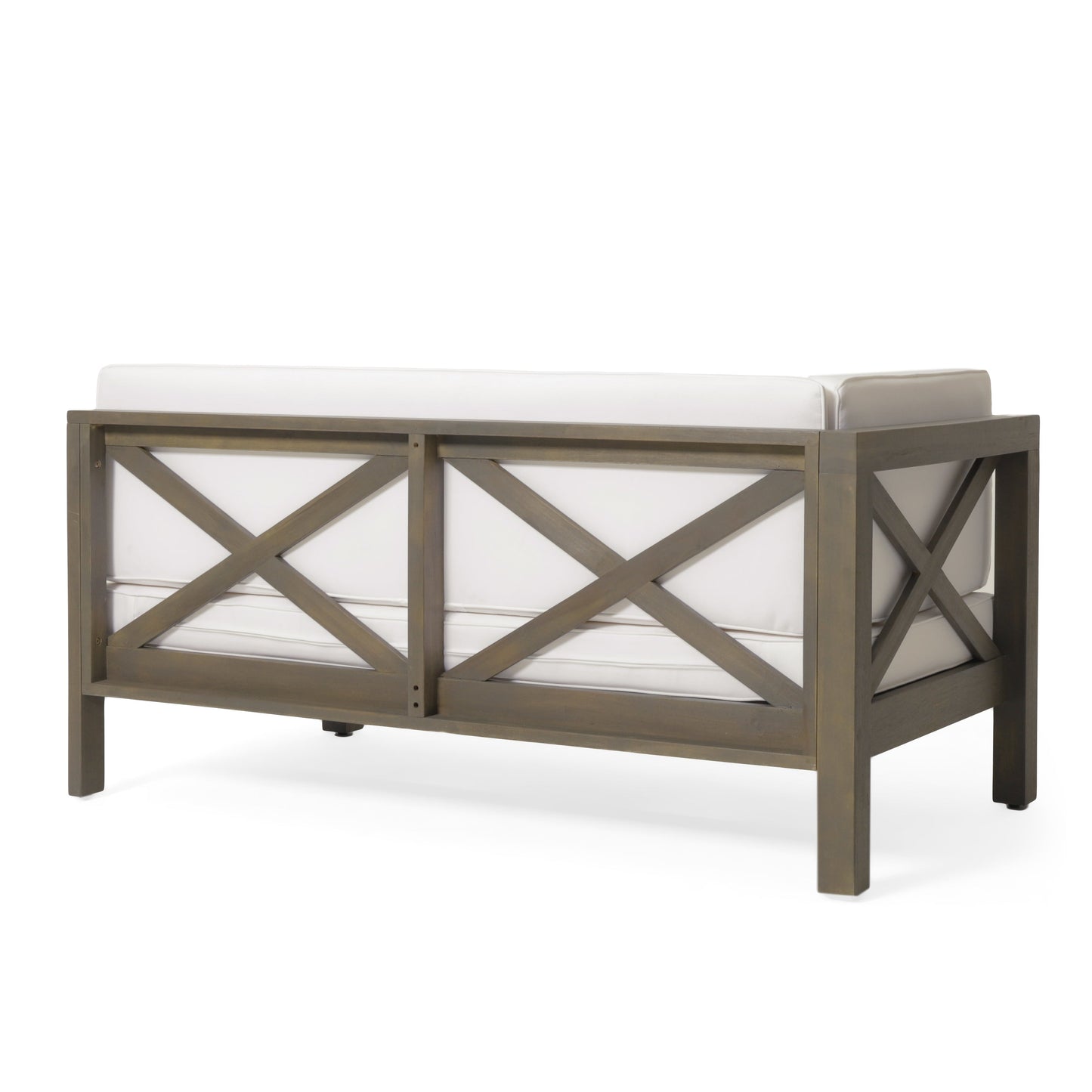 Brava X-Back 4-Piece White Outdoor Sofa Set by HouseOfZazla with brown frame and white cushions on Tampa Home & Garden Store