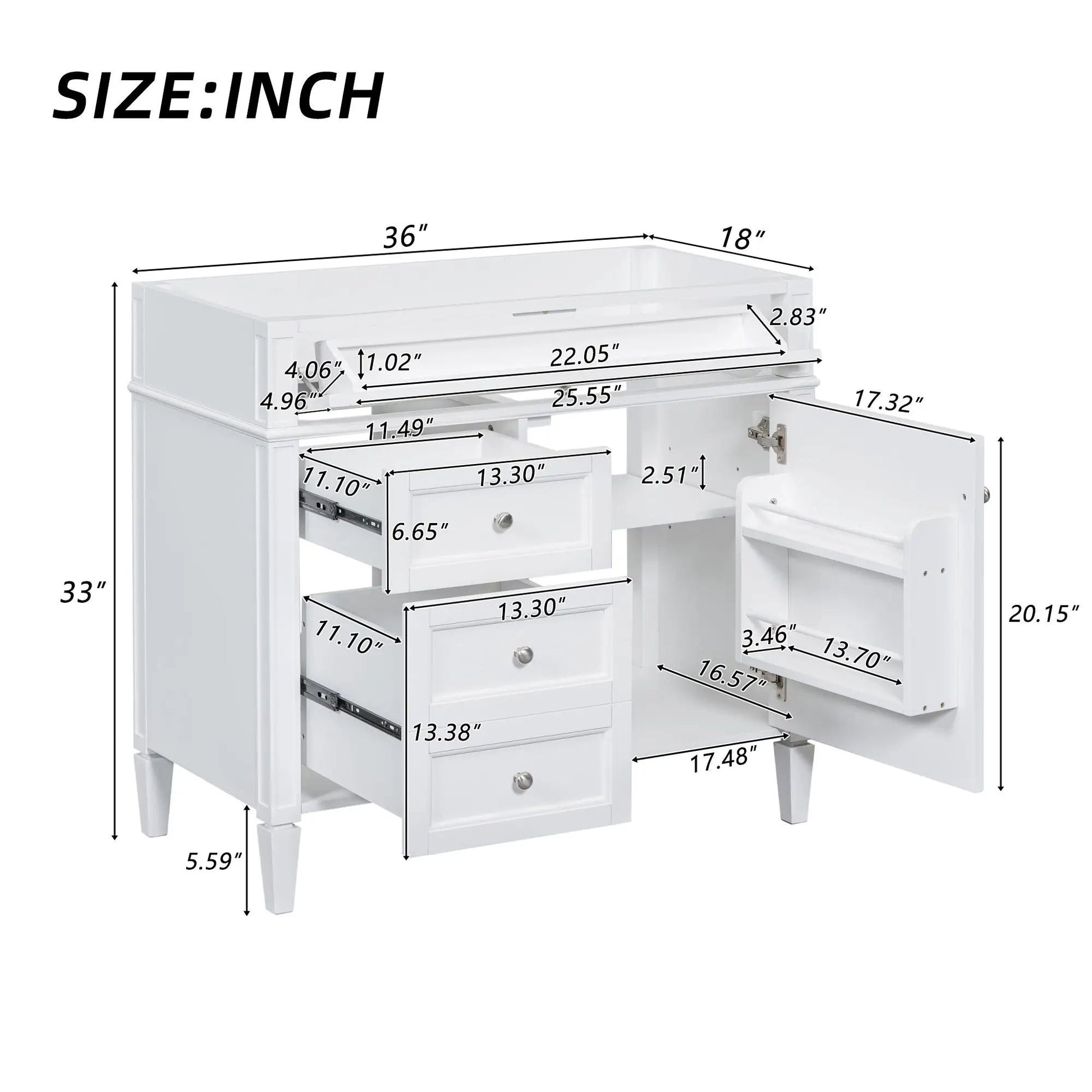 Bathroom vanity with 2 drawers and tip-out drawer, white finish, Unique Piece Furniture on Tampa Home & Garden Store
