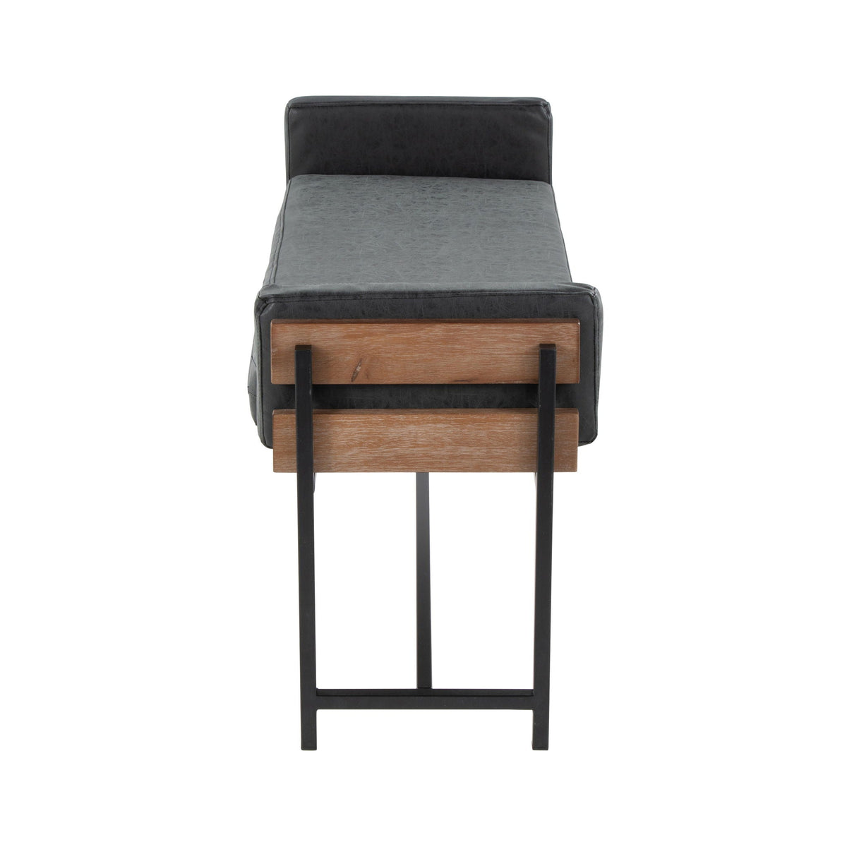 Upholstered farmhouse bench with wood panel accent in dark gray faux leather by HouseOfZazla on Tampa Home & Garden Store
