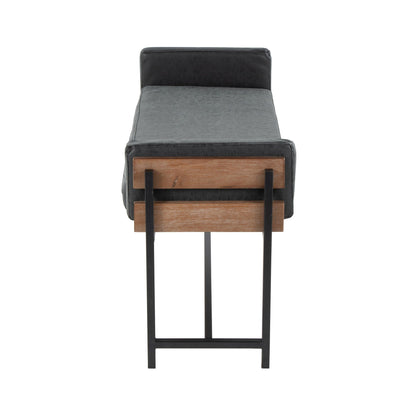Upholstered farmhouse bench with wood panel accent in dark gray faux leather by HouseOfZazla on Tampa Home & Garden Store
