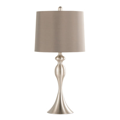 Ashland contemporary table lamp by HouseOfZazla with taupe shade and brushed nickel base on Tampa Home & Garden Store