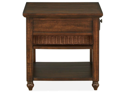 Cottage Lane wood end table with woven wicker basket drawer by Unique Piece Furniture on Tampa Home & Garden Store