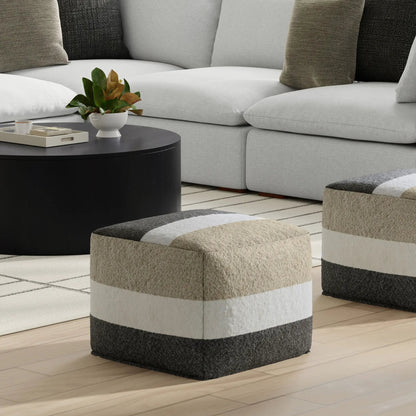 Clay Square Pouf beige taupe fabric with dark base; accent ottoman set by Unique Piece Furniture on Tampa Home & Garden Store