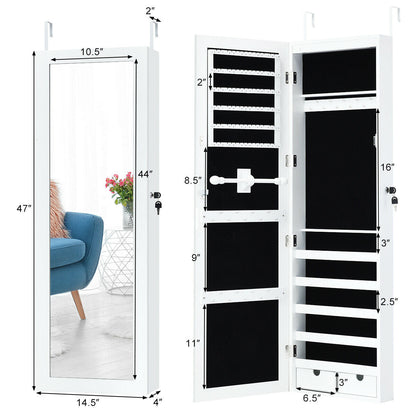 Gabinete de joyería con espejo, cerradura y luces LED para montar en la puerta