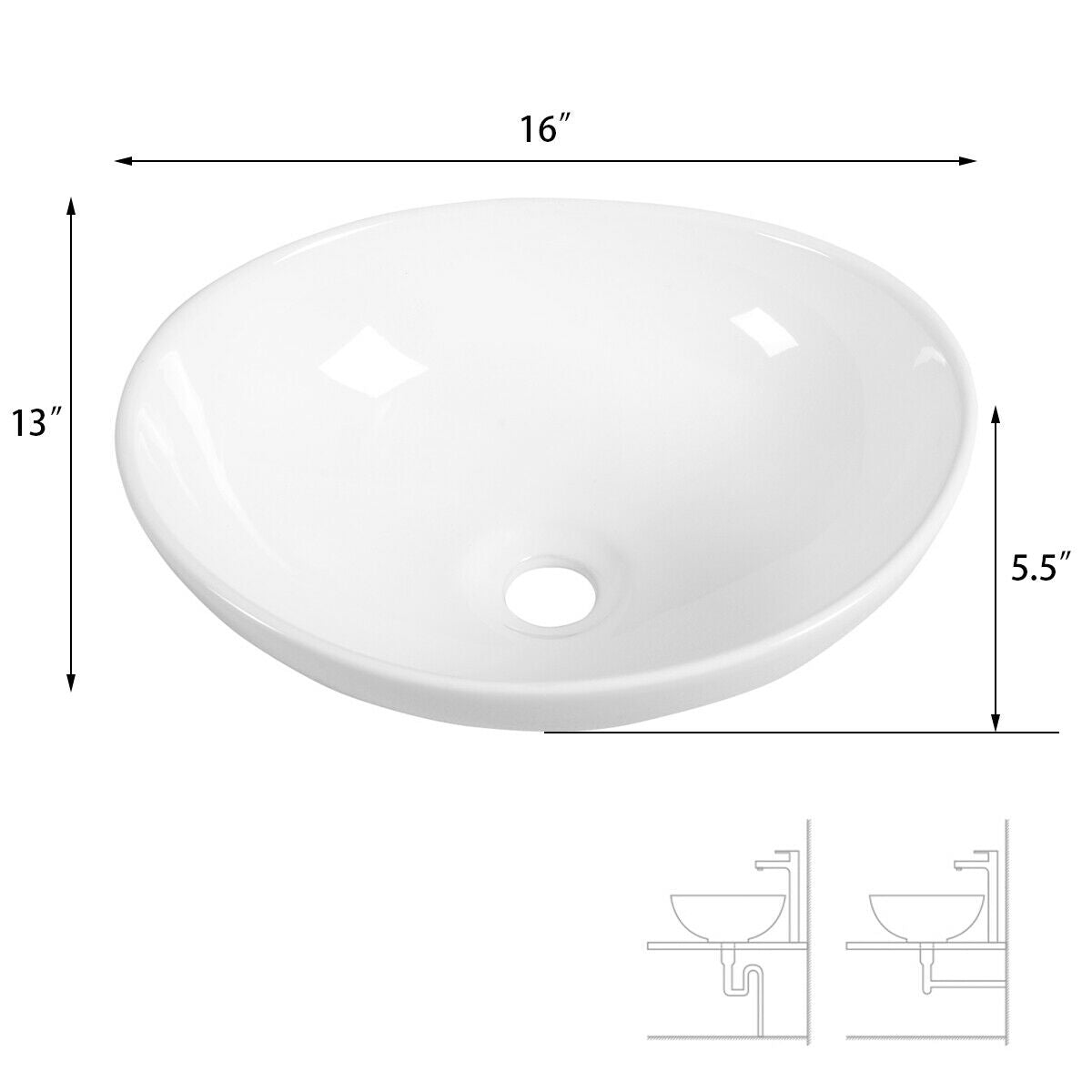 Lavabo de baño ovalado de cerámica