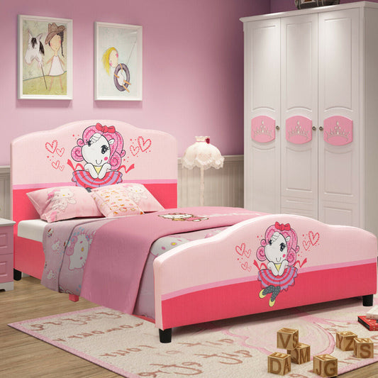 Kids Children Upholstered Platform Toddler Girl Pattern Bed - Tampa Home & Garden Store