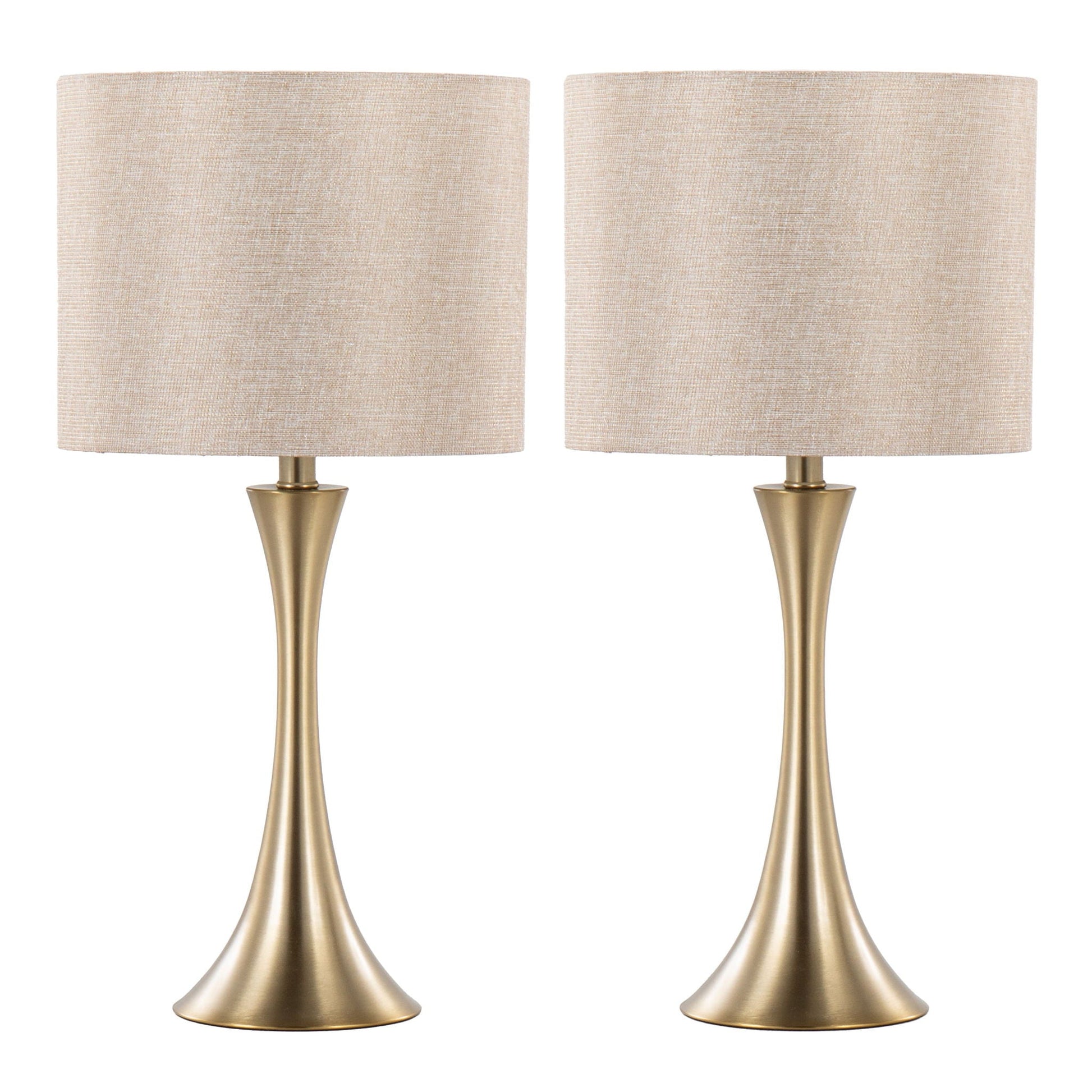 Lenuxe table lamp set of 2 with beige linen drum shades and brass tapered bases on Tampa Home & Garden Store