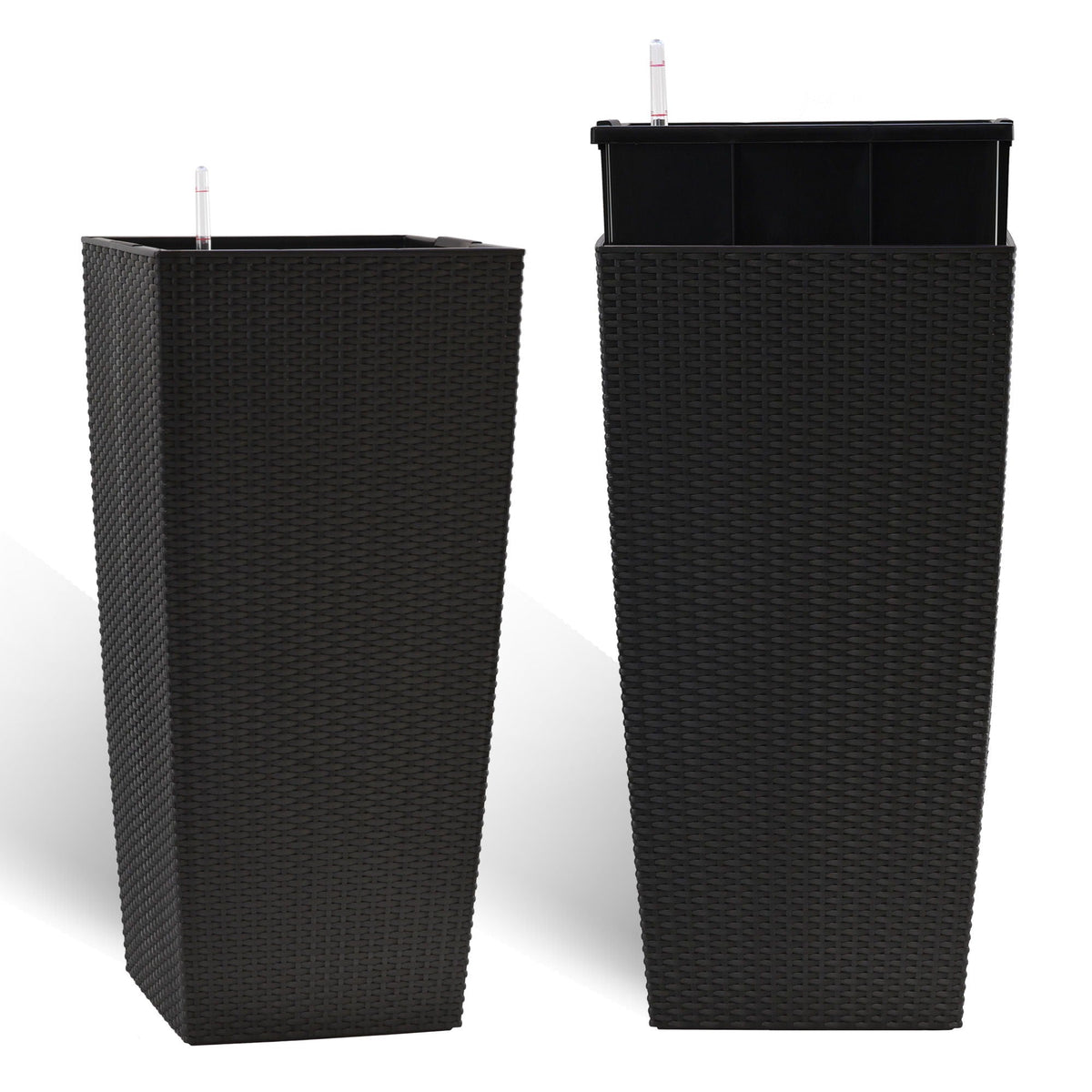 Indoor Outdoor Planter With Automatic Watering System, two black woven planters HouseOfZazla on Tampa Home & Garden Store