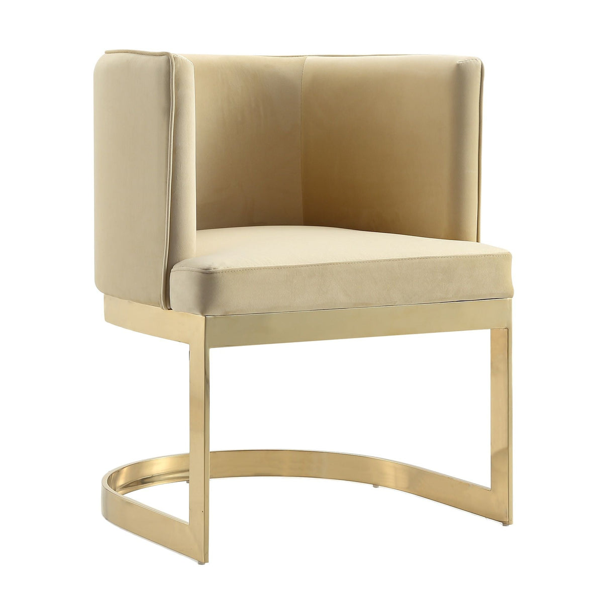Aura Dining Chair with brass frame in beige velvet, modern arm chair by HouseOfZazla on Tampa Home & Garden Store