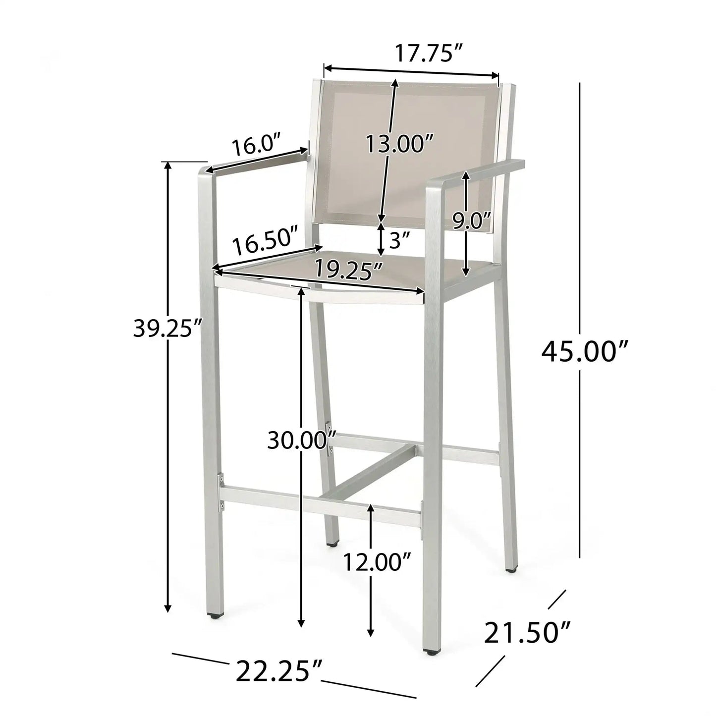 Outdoor rust-proof aluminum barstools set of 2 by HouseOfZazla, silver finish on Tampa Home & Garden Store
